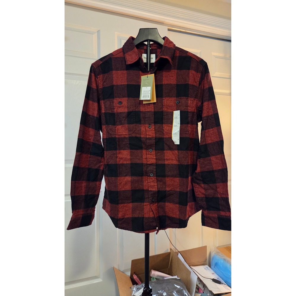 Goodfellow & Co Mens Midweight Flannel Shirt Red Black Buffalo Plaid Small NWT